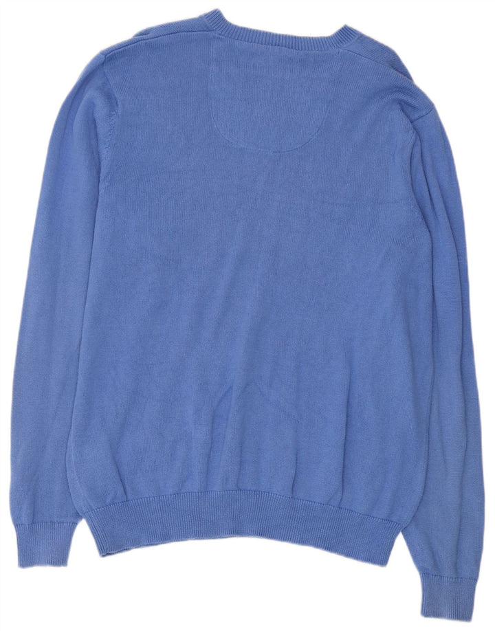 Suéter masculino Marks & Spencer com decote em V de algodão azul médio
