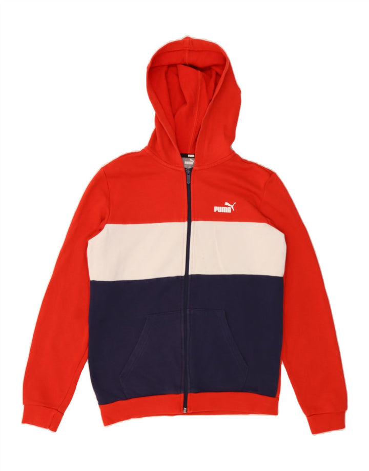 PUMA Boys Zip Hoodie Sweater 15-16 Years Red Colourblock Cotton Vintage Puma and Second-Hand Puma from Messina Hembry 