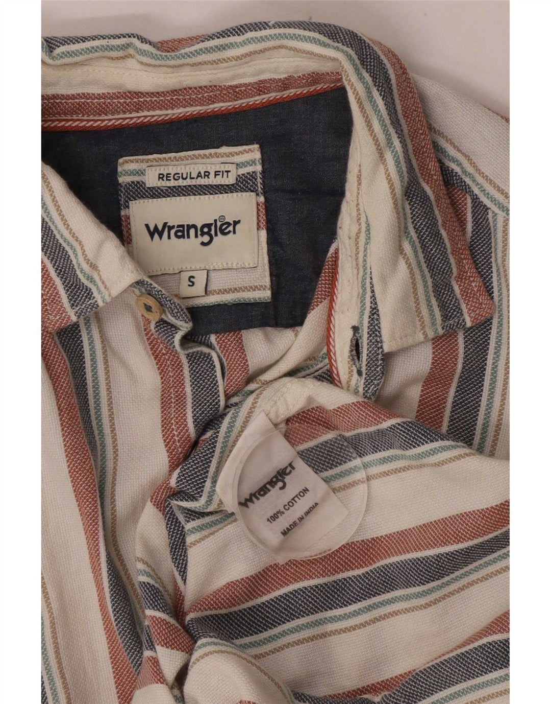 Camisa masculina Wrangler Regular Fit pequena listrada multicolorida de algodão