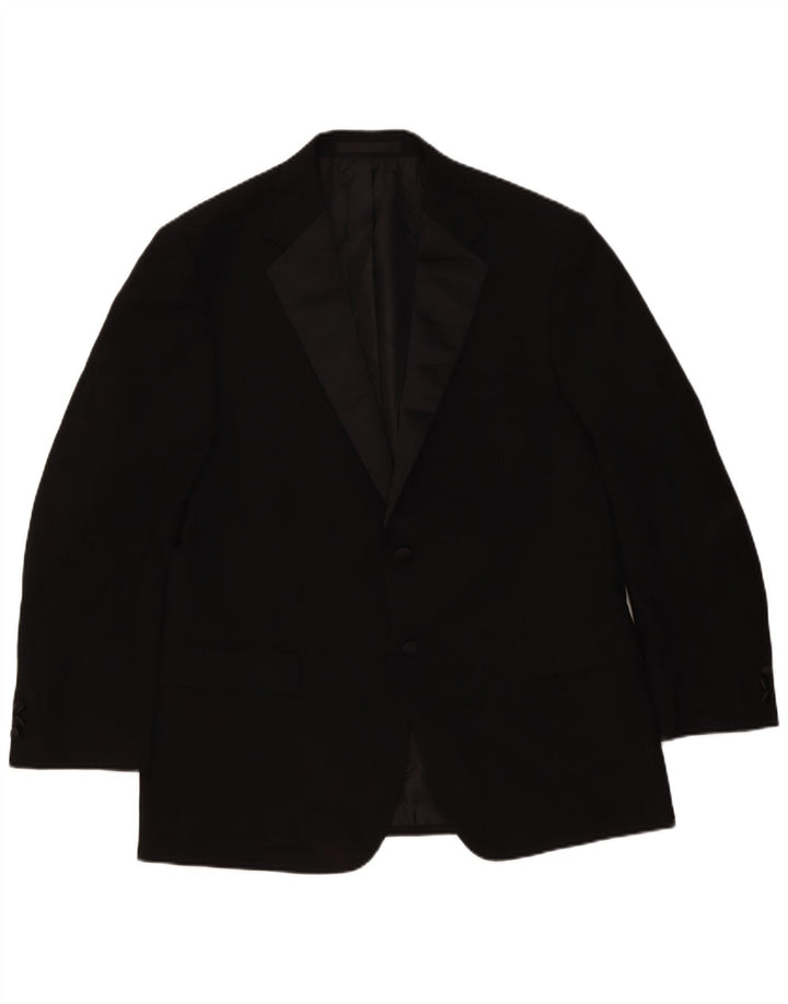 Jaqueta blazer masculina de 2 botões Marks & Spencer Reino Unido 42 grande poliéster preto
