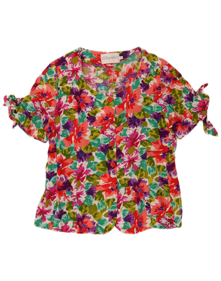 Blusa Camisa Manga Curta Feminina Superior IT 46 Grande Floral Multicolorida