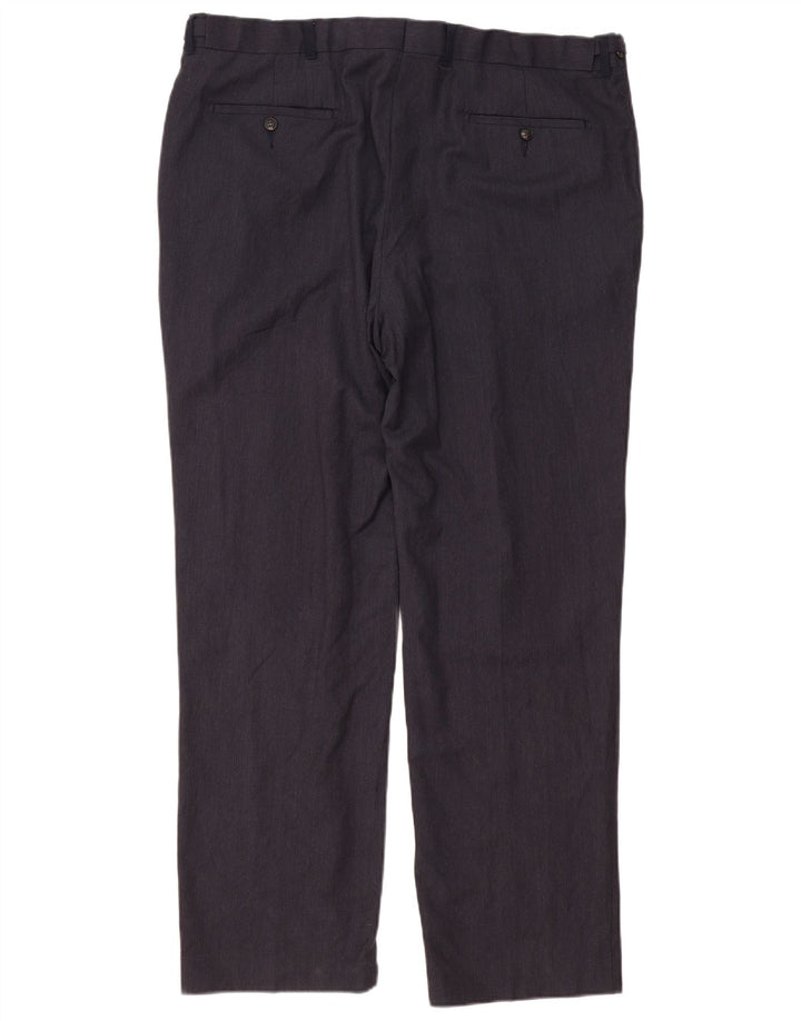 Calça masculina de ajuste regular Marks & Spencer W42 L33 lã azul marinho