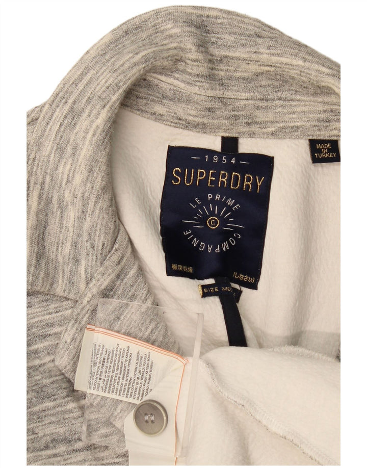 Jaqueta blazer feminina Superdry com 1 botão Reino Unido 14 algodão manchado cinza médio