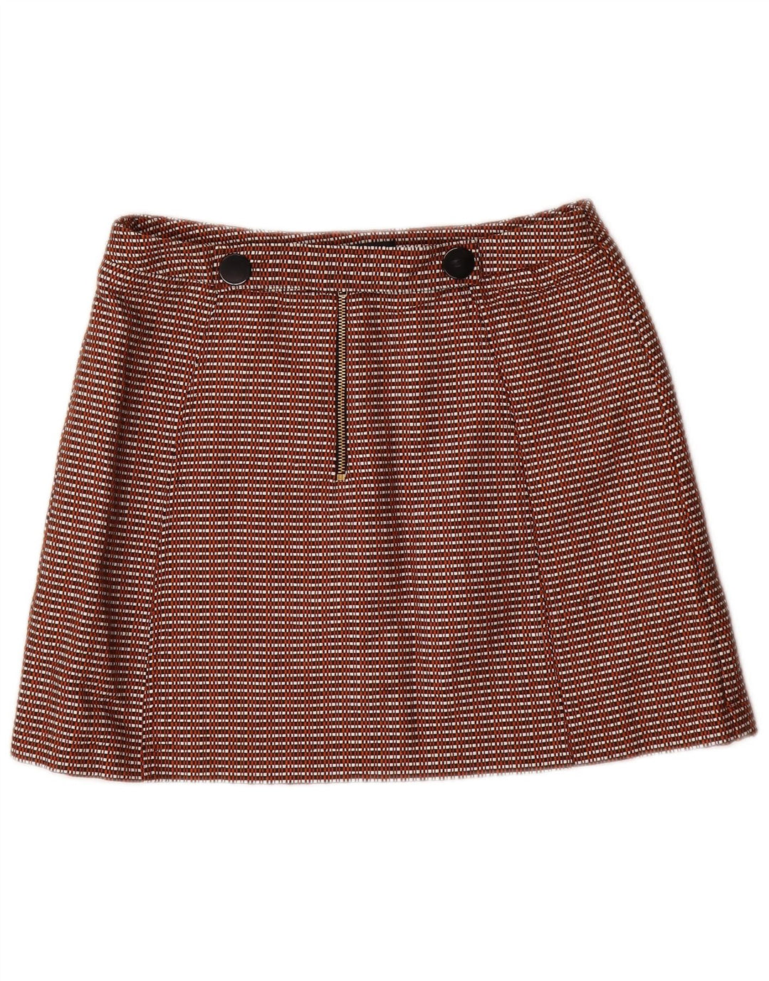 Minissaia feminina TOPSHOP Reino Unido 12 médio W28 algodão guingão marrom