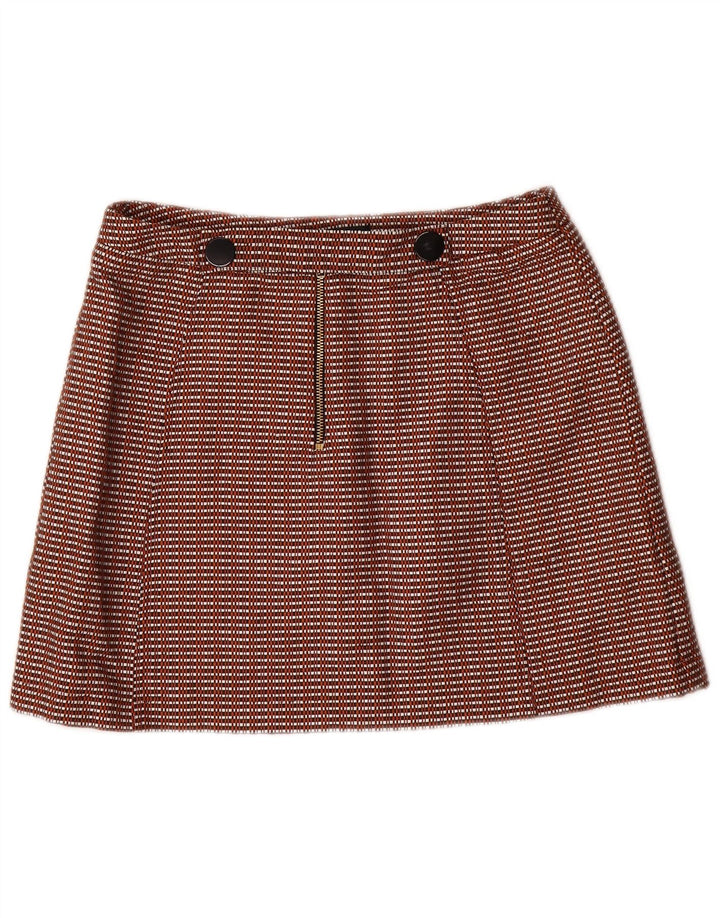 Minissaia feminina TOPSHOP Reino Unido 12 médio W28 algodão guingão marrom