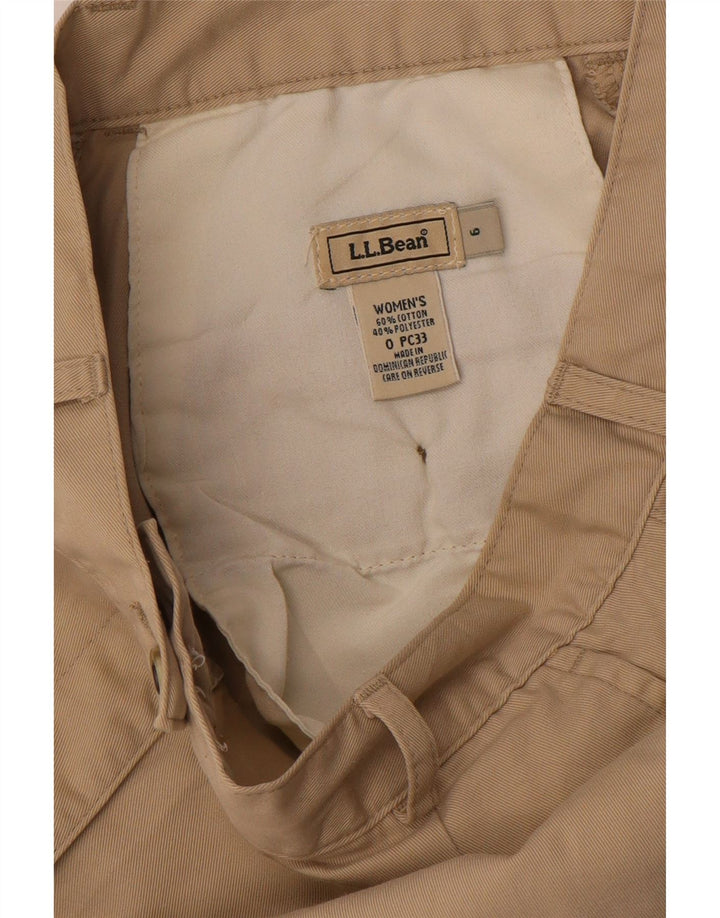 Shorts chino feminino de cintura alta L.L.BEAN EUA 6 médio W26 algodão bege