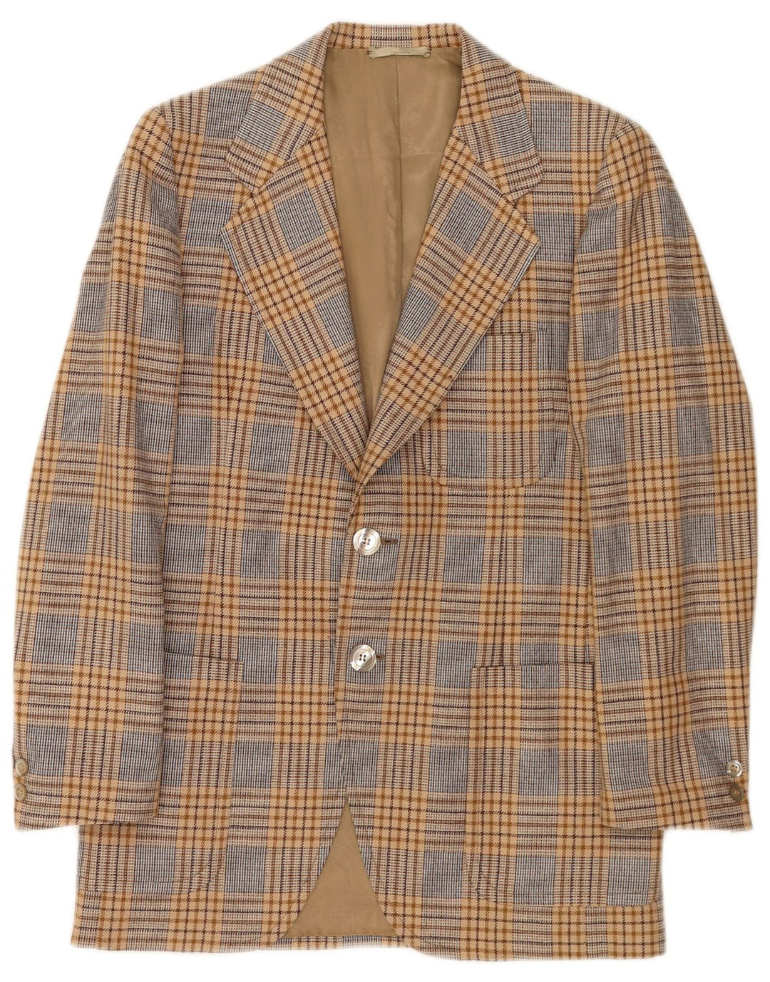 Jaqueta blazer masculina vintage com 2 botões UK 36 pequena marrom houndstooth