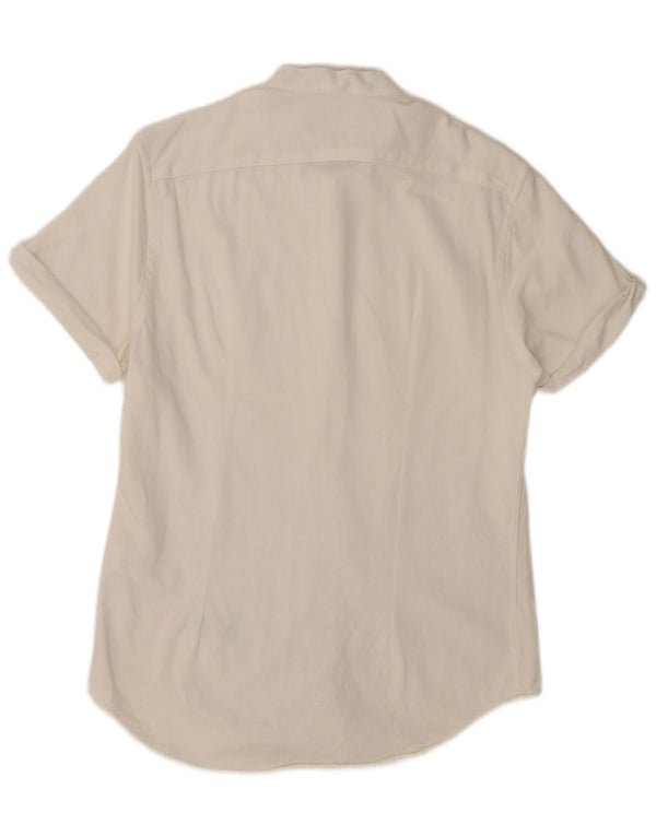 Zara Camisa masculina de manga curta slim fit médio algodão branco