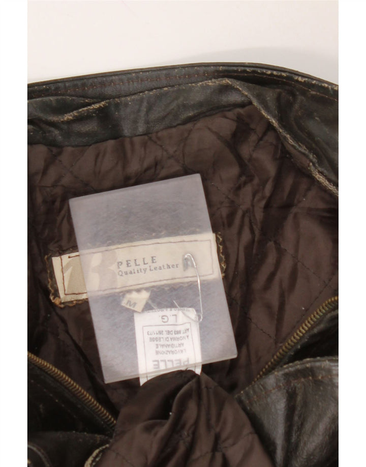 Jaqueta feminina de couro VINTAGE manga 3/4 Reino Unido 14 couro marrom médio