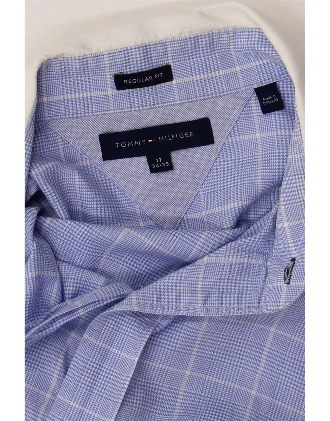 Camisa masculina Tommy Hilfiger Regular Fit tamanho 17 XL azul xadrez