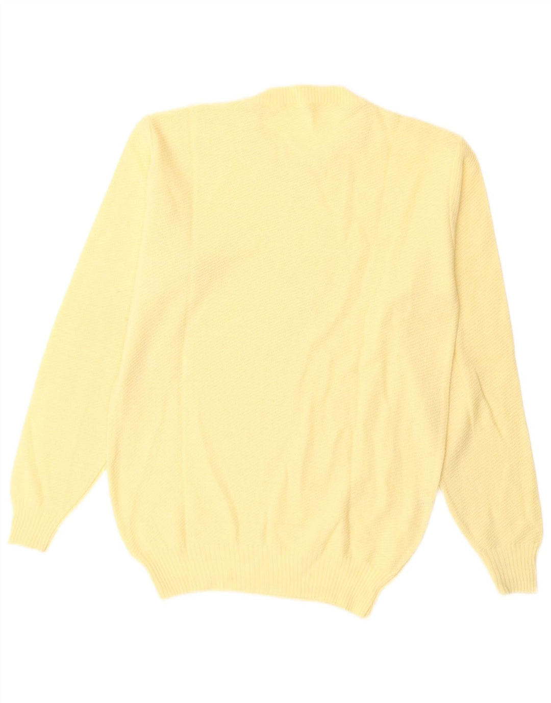Suéter feminino VINTAGE com gola redonda Reino Unido 14 lã amarela média