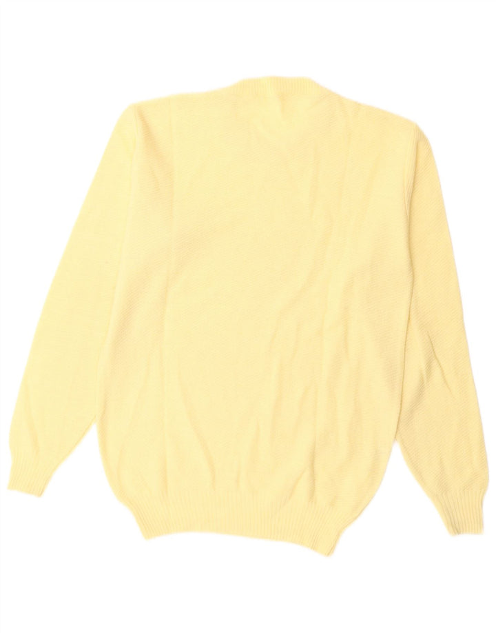 Suéter feminino VINTAGE com gola redonda Reino Unido 14 lã amarela média