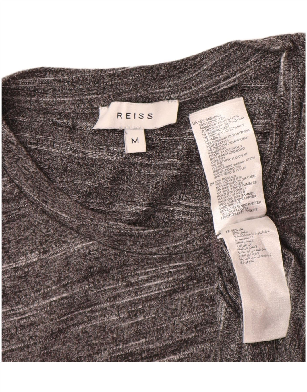 Camiseta masculina Reiss Top algodão manchado cinza médio