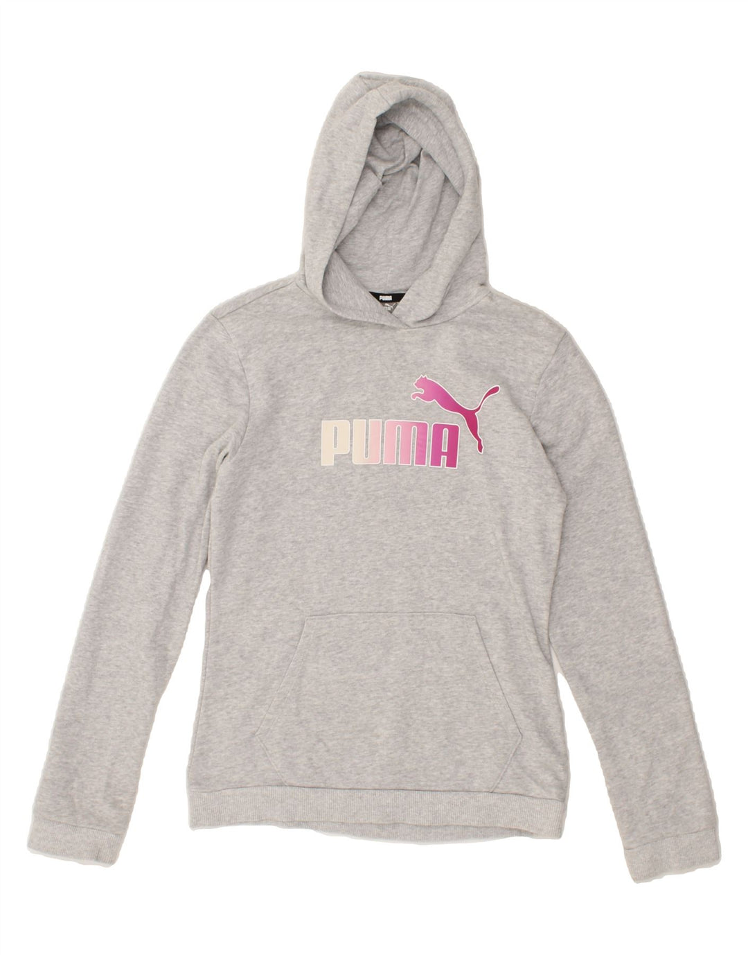 PUMA Girls Graphic Hoodie Jumper 15-16 Years Grey Vintage Puma and Second-Hand Puma from Messina Hembry 