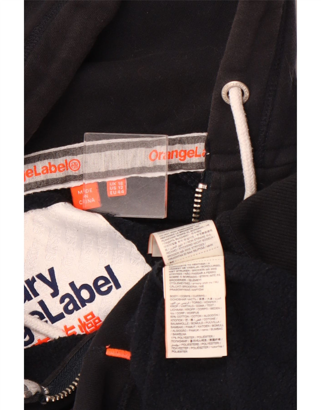 Suéter feminino SUPERDRY com capuz e zíper Reino Unido 16 grande algodão azul marinho