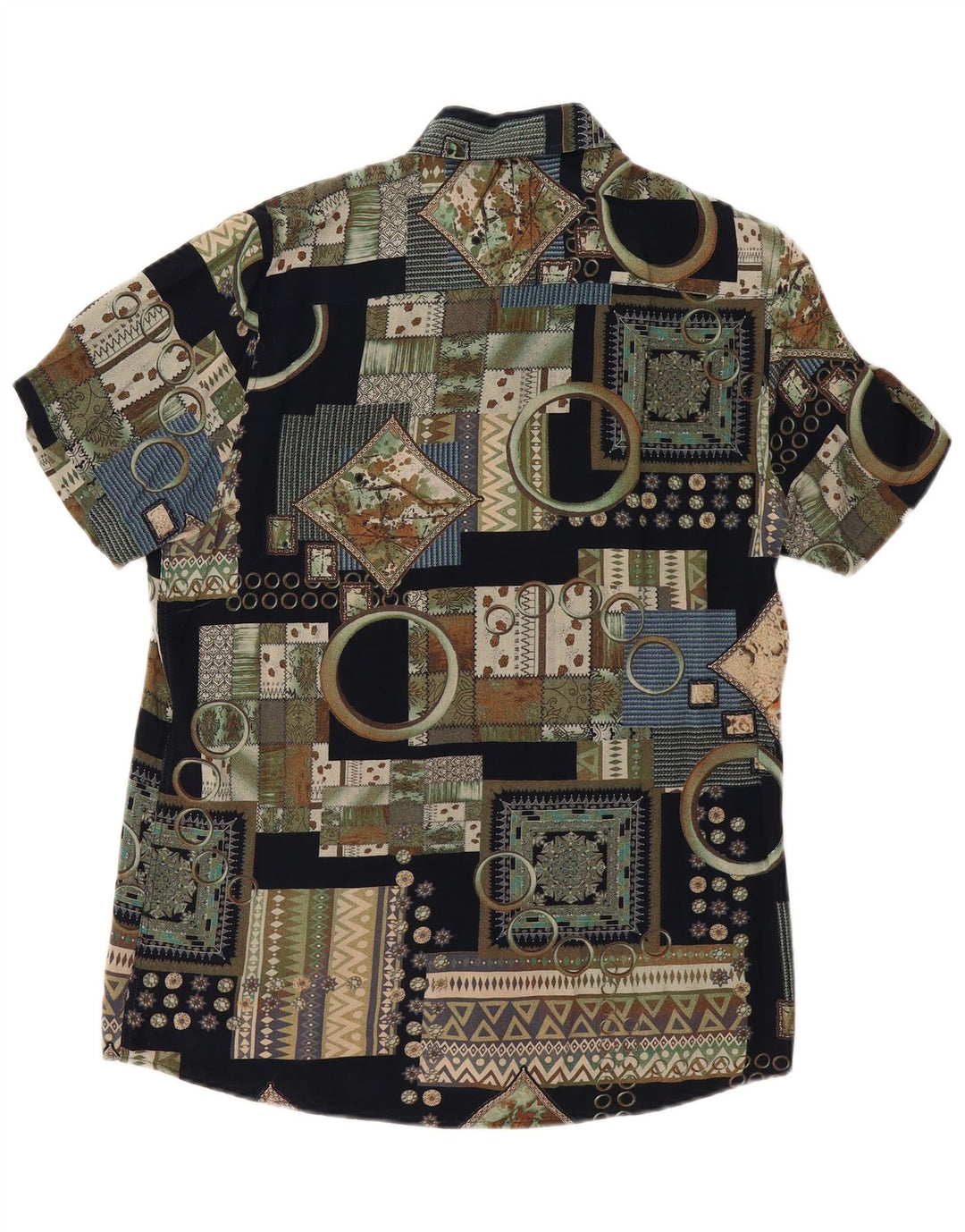 Camisa masculina VINTAGE de manga curta média preta patchwork viscose