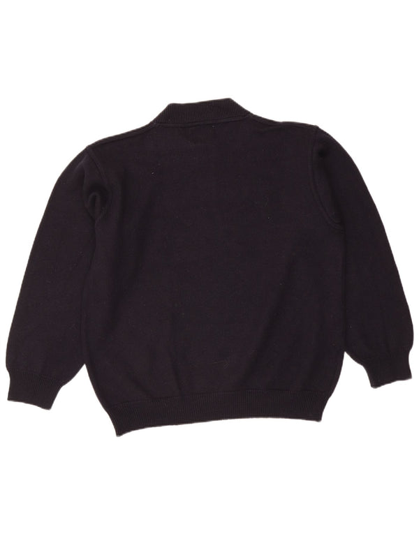 Vintage Mens Graphic Turtle Neck Jumper Sweater Medium Navy Blue Wool