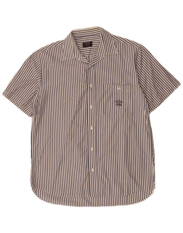 Camisa masculina de manga curta Paul & Shark grande algodão listrado azul marinho