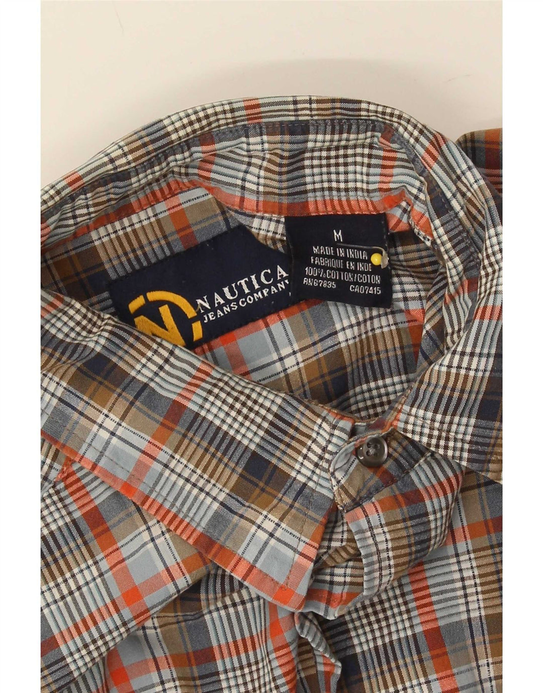 Camisa masculina Nautica média xadrez multicolorida de algodão