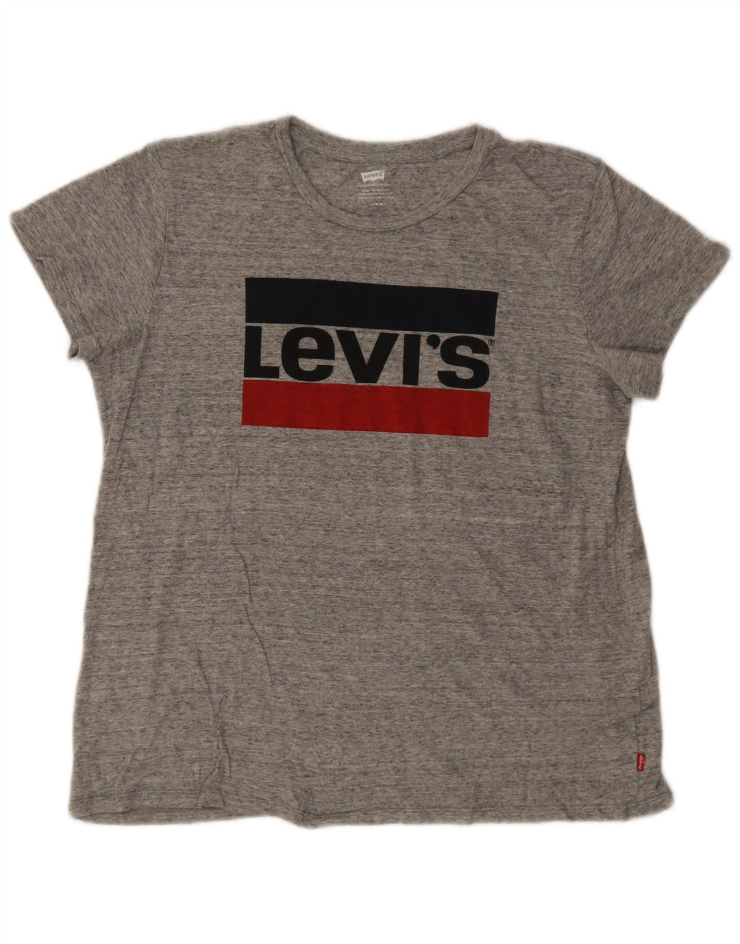 Camiseta feminina gráfica Levi's Top UK 14 logotipo manchado cinza médio