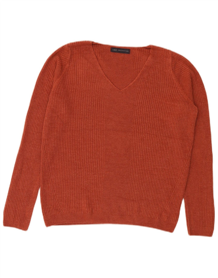 Suéter feminino Marks & Spencer com decote em V Reino Unido 12 acrílico laranja médio