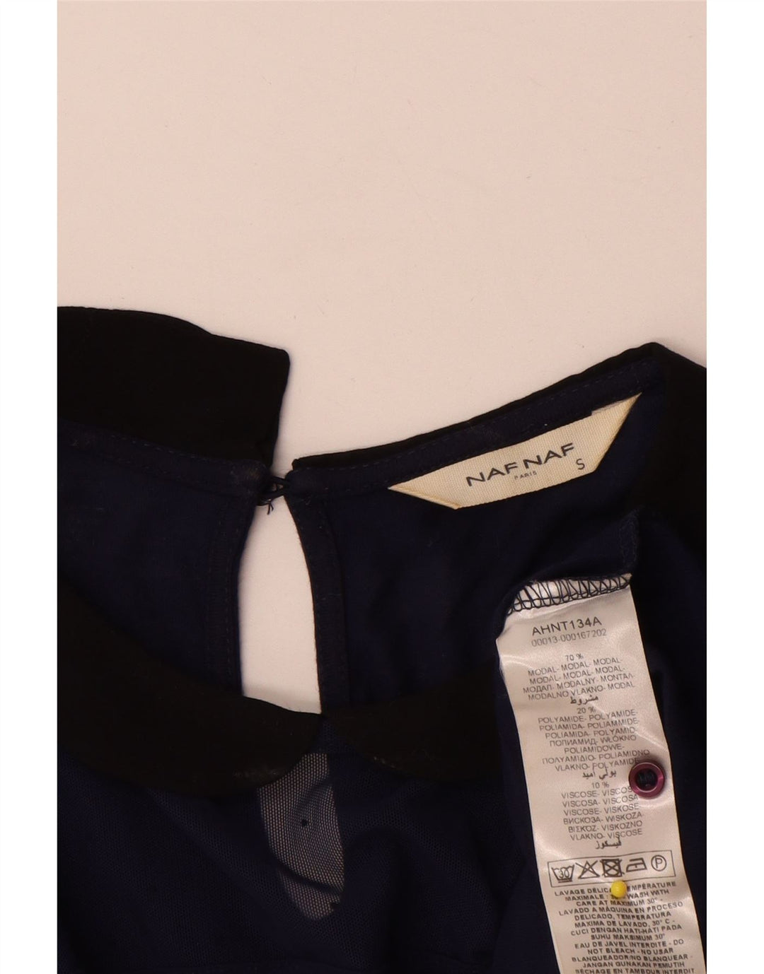 Blusa feminina Naf Naf UK 10 pequena azul marinho colorblock modal