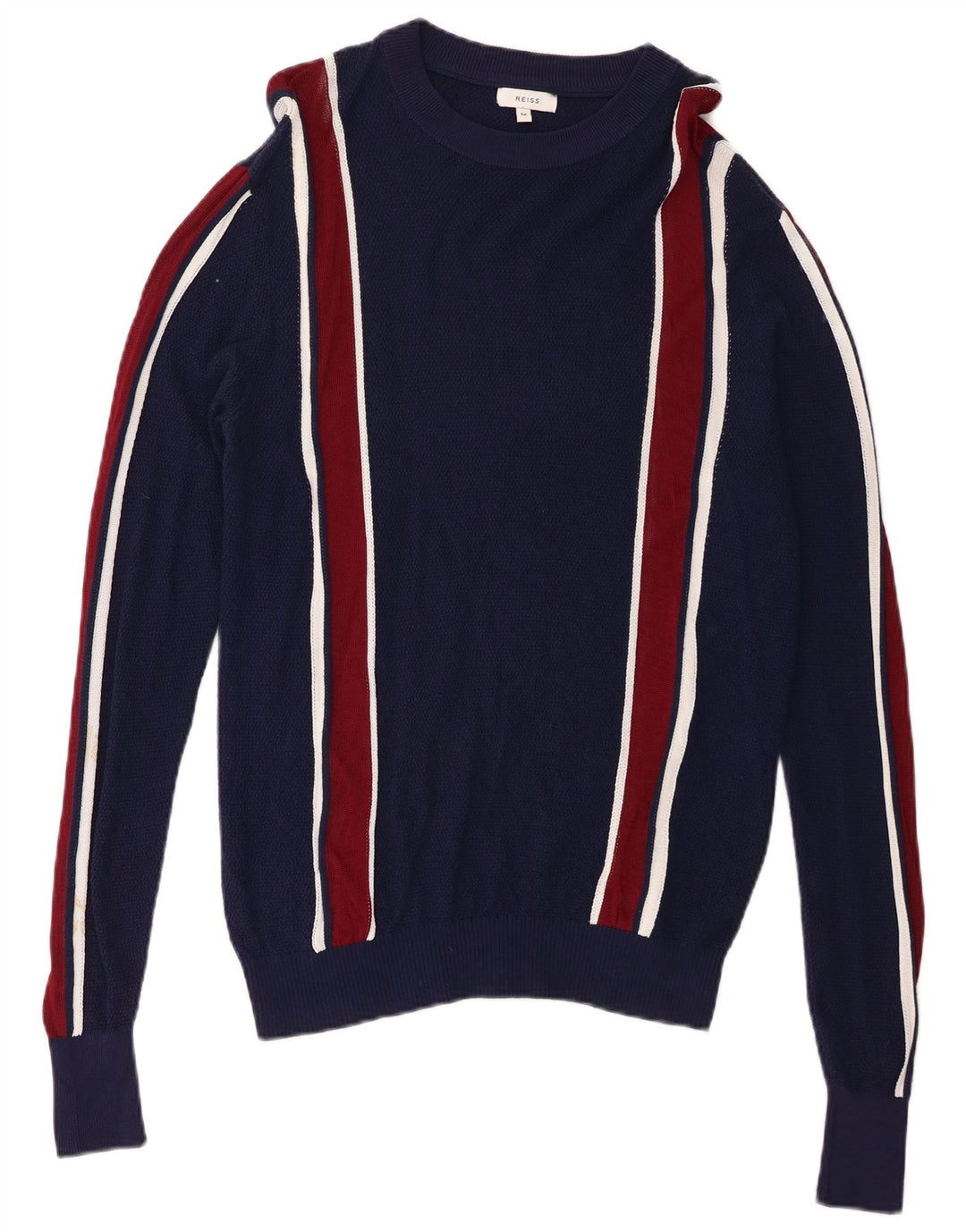 Suéter masculino Reiss com gola redonda listrado azul marinho médio