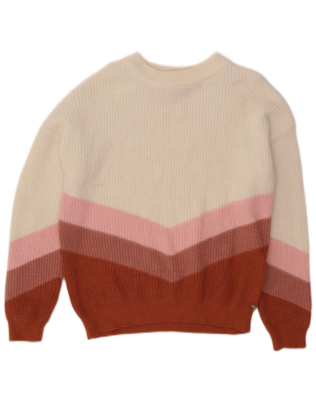Suéter feminino Roxy com gola canoa UK 14 bloco colorido médio multicolorido