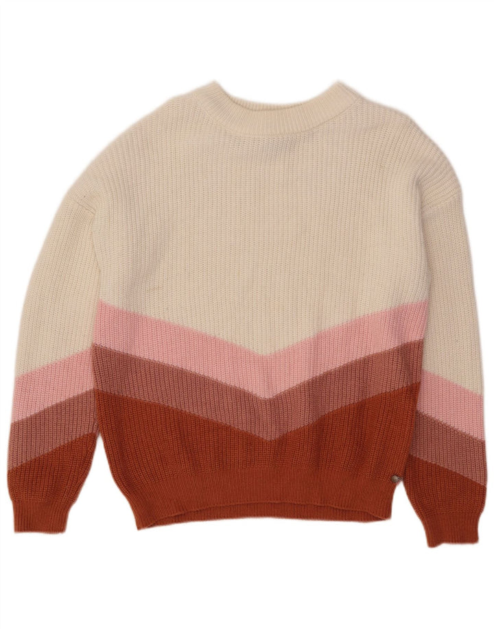 Suéter feminino Roxy com gola canoa UK 14 bloco colorido médio multicolorido