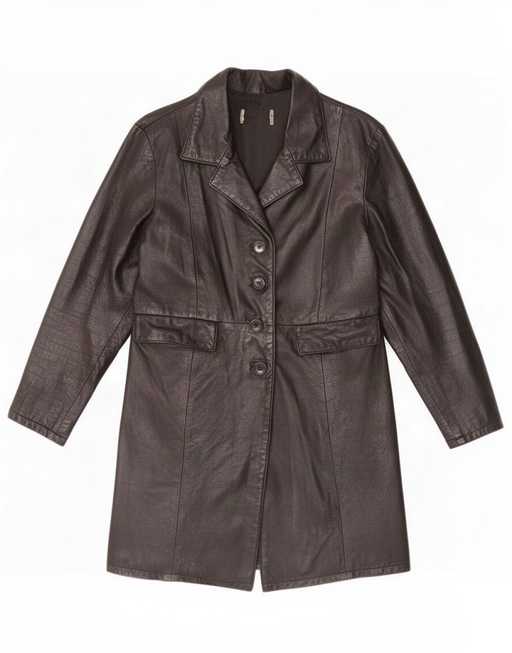 Casaco de couro feminino vintage UK 14 médio preto