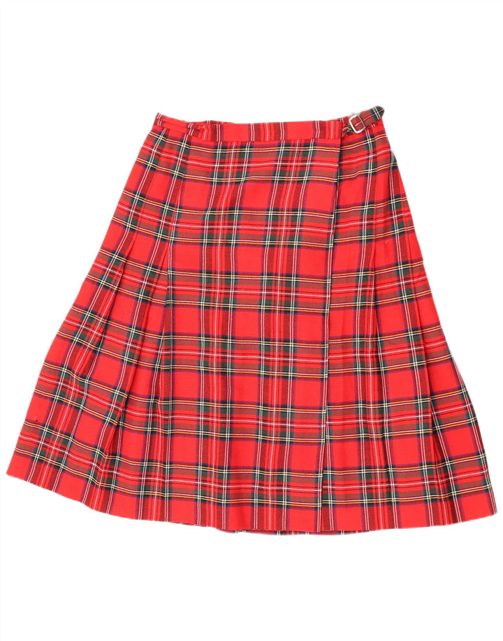Saia plissada feminina vintage IT 42 médio W30 poliéster xadrez vermelho