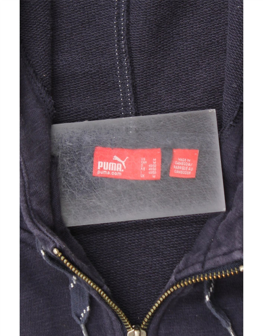 Suéter PUMA masculino com capuz e zíper gráfico médio azul marinho