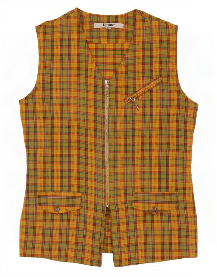 Colete utilitário feminino vintage EU 38 algodão xadrez médio multicolorido
