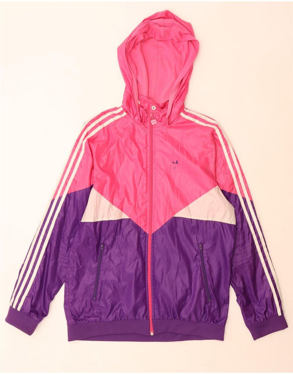 Jaqueta de chuva com capuz Adidas para meninas 15-16 anos rosa colorblock poliéster
