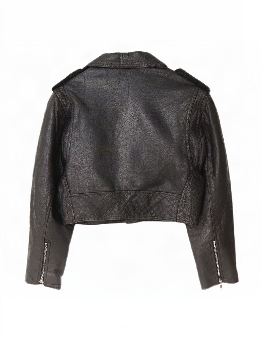 Jaqueta feminina de couro cropped Akaso Reino Unido 10 pequena preta