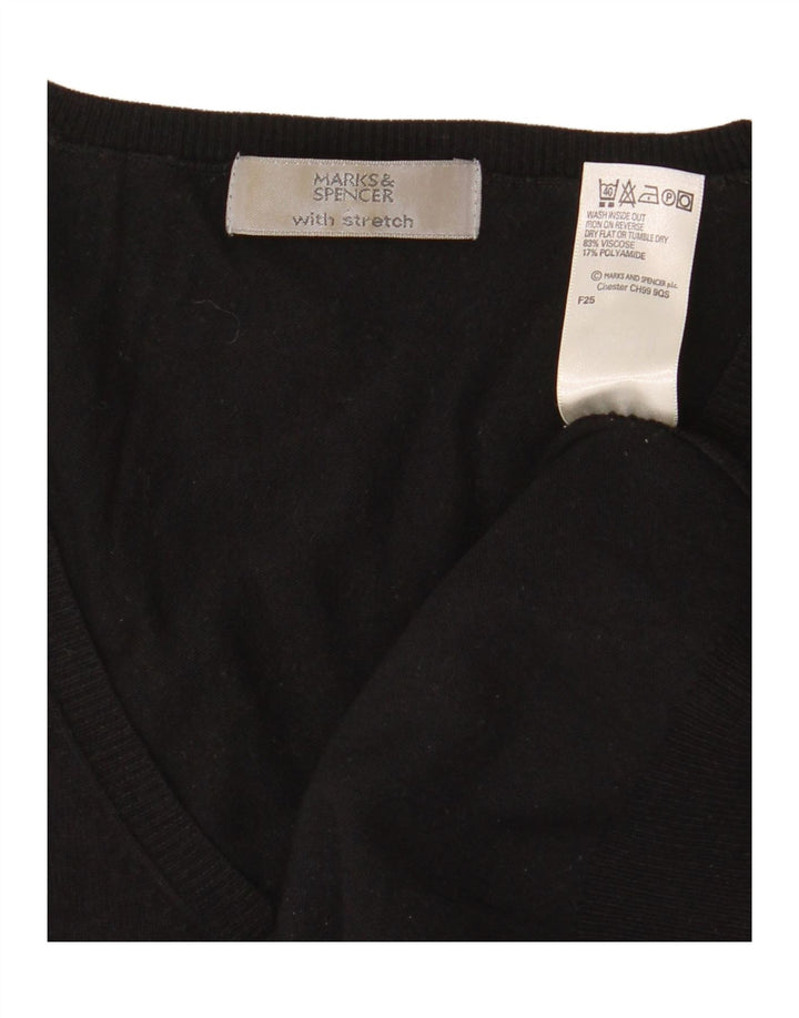 Suéter feminino Marks & Spencer manga 3/4 com decote em V Reino Unido 12 médio preto