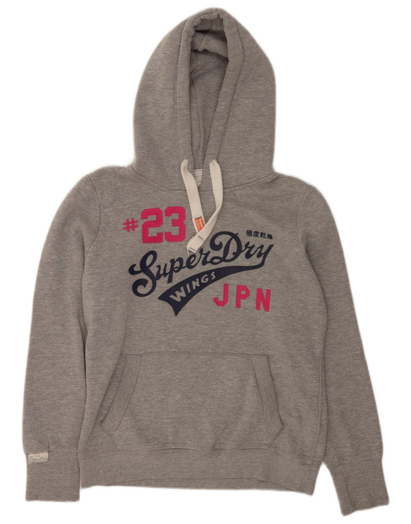 Superdry feminino gráfico moletom com capuz UK 16 grande algodão cinza