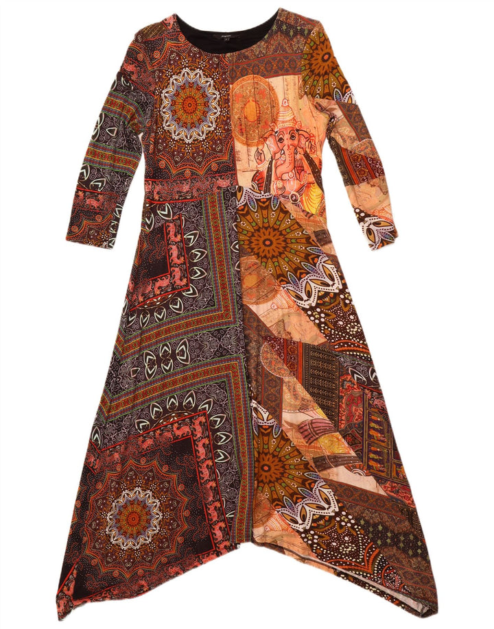 Vestido maxi feminino Desigual manga 3/4 Reino Unido 14 grande viscose multicolorida