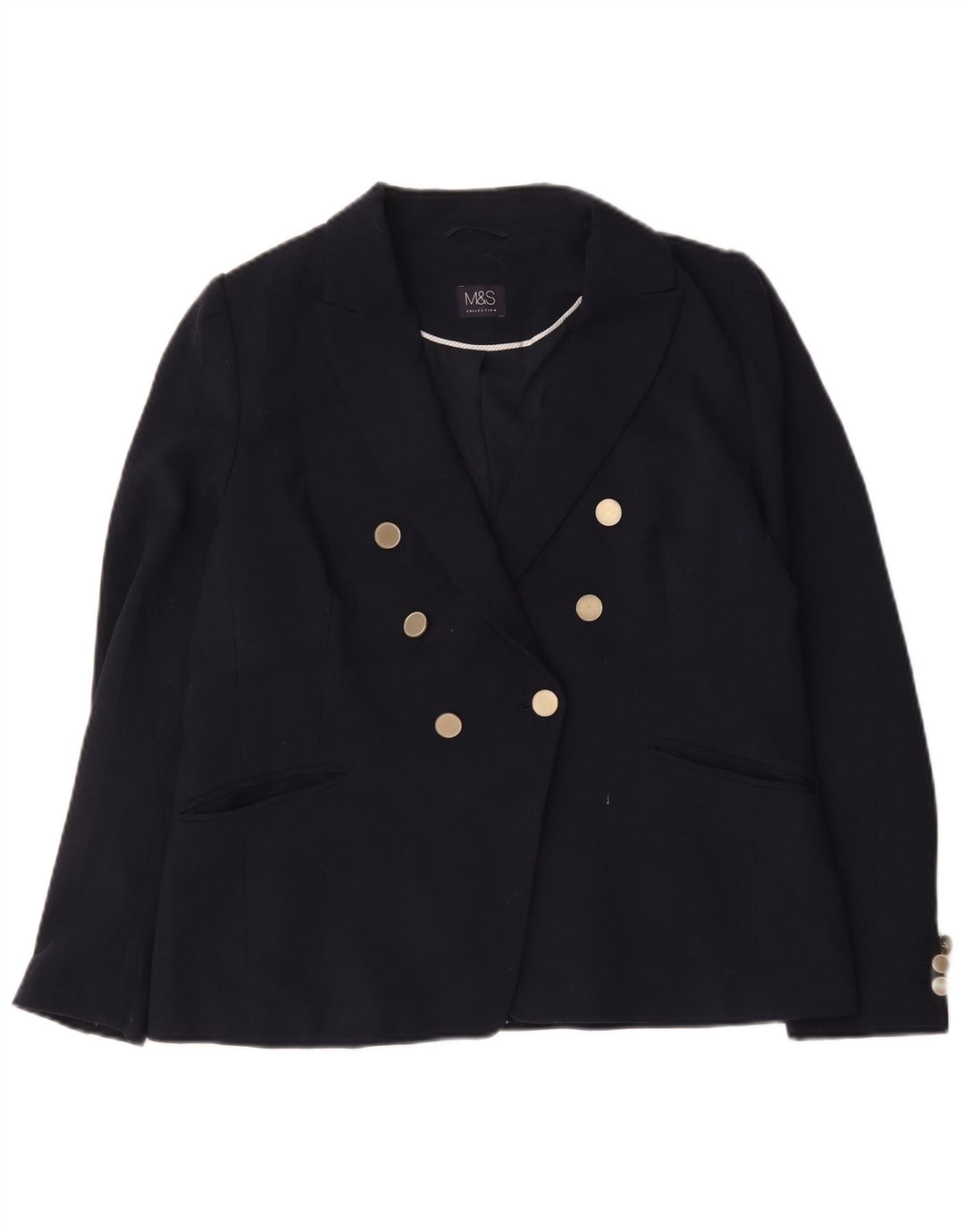 Jaqueta blazer feminina Marks & Spencer com peito duplo Reino Unido 16 grande azul marinho