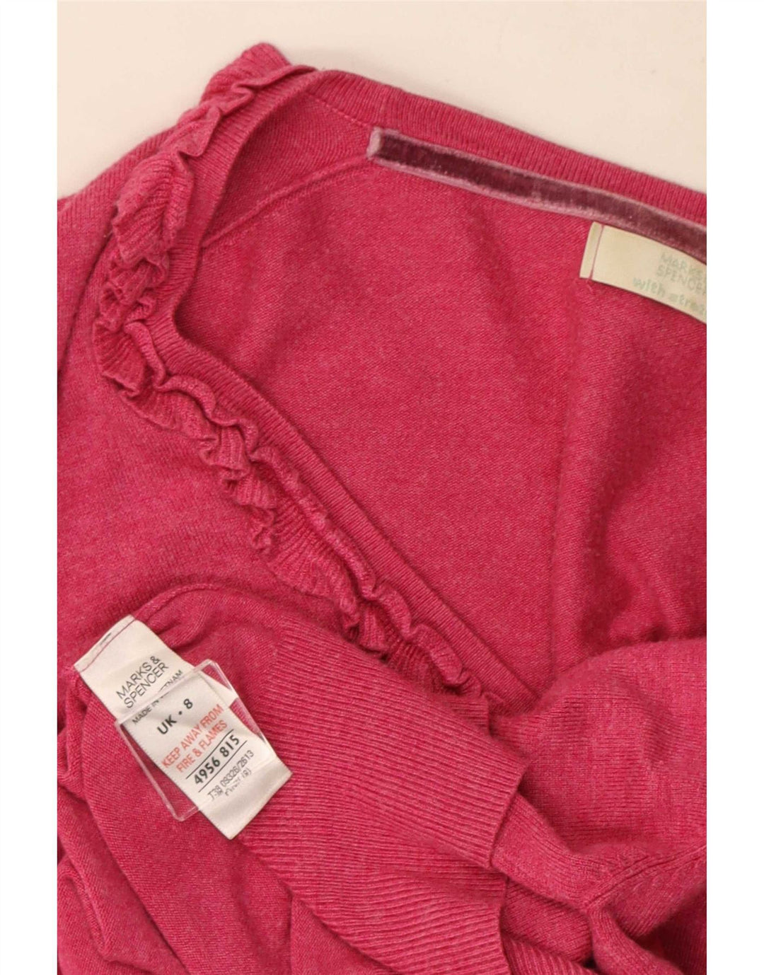 Suéter cardigã feminino Marks & Spencer com babados na frente Reino Unido 8 pequeno rosa