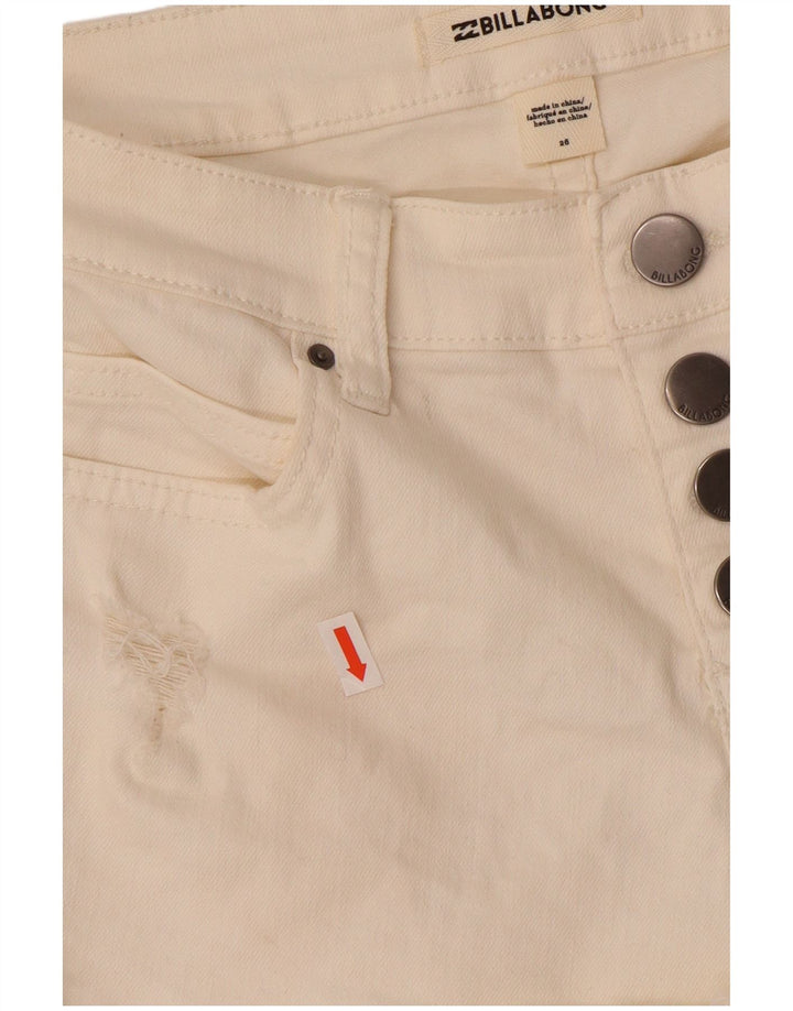 Calça feminina jeans desgastada BILLABONG W26 pequena algodão branco