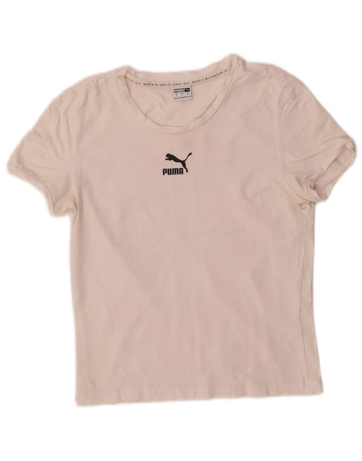 Camiseta feminina Puma Crop Graphic Top UK 8 Pequena Branca