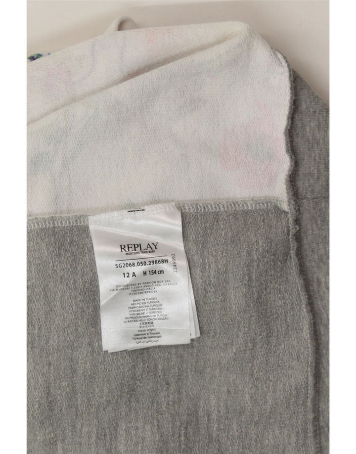 REPLAY Girls Sweatshirt Jumper 11-12 Years White Floral Cotton Vintage Replay and Second-Hand Replay from Messina Hembry 