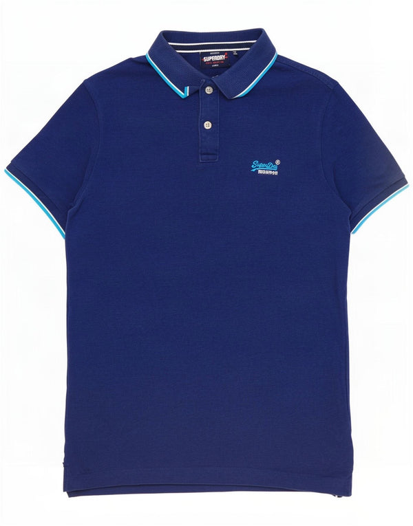 Camisa polo masculina Superdry grande algodão azul marinho