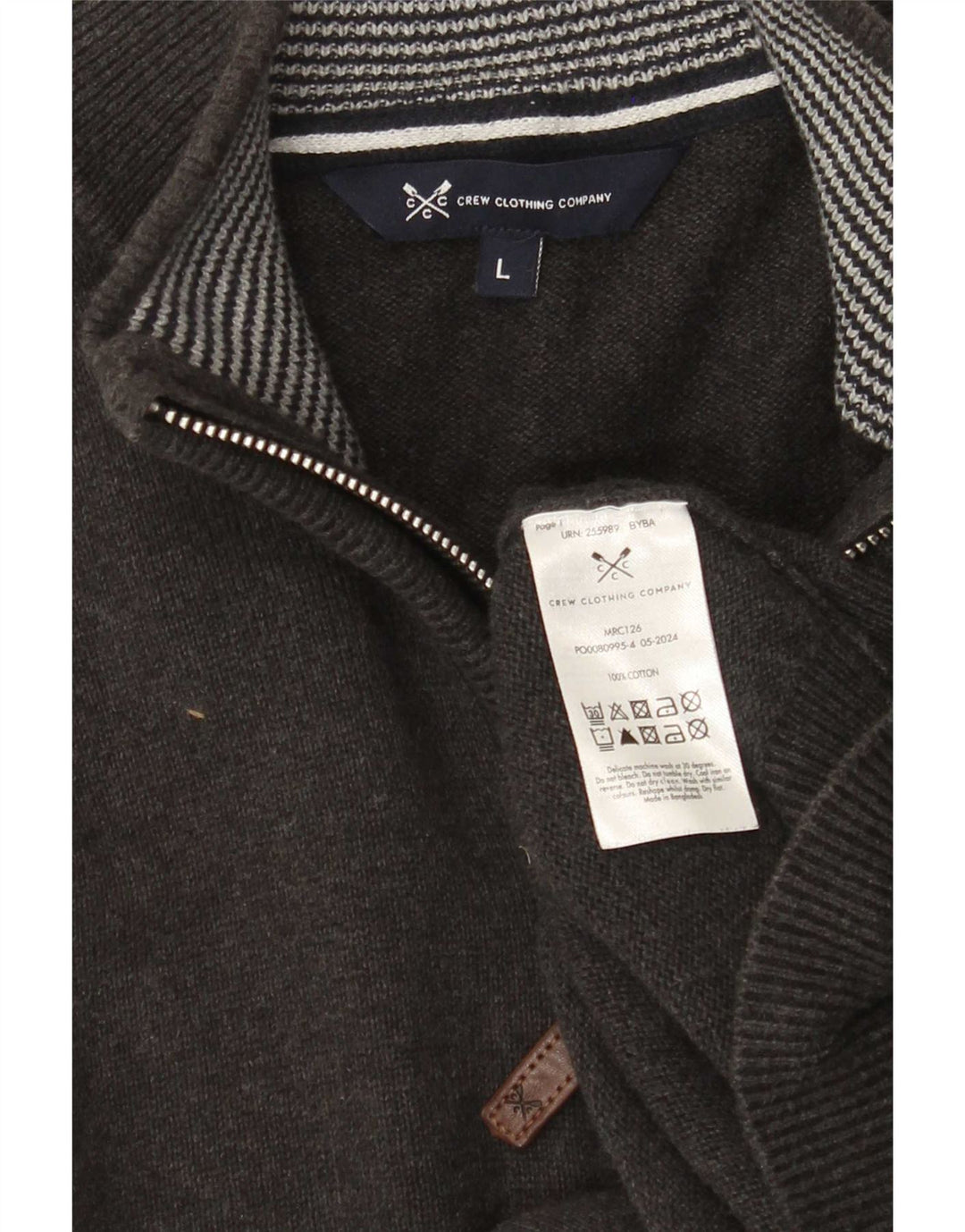 Suéter masculino Crew Clothing com zíper e gola alta de algodão cinza