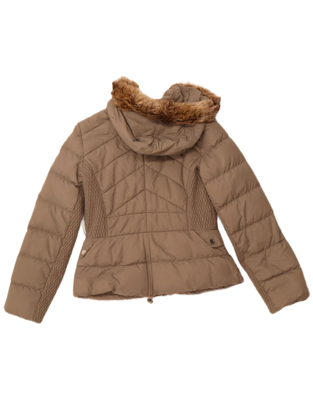 Jaqueta feminina acolchoada com capuz KAREN MILLEN UK 12 poliamida bege médio