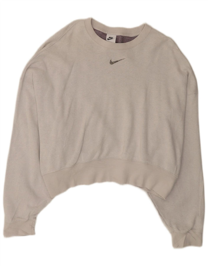 NIKE Womens Crop Oversized Sweatshirt Jumper Reino Unido 14 Médio Cinza Algodão