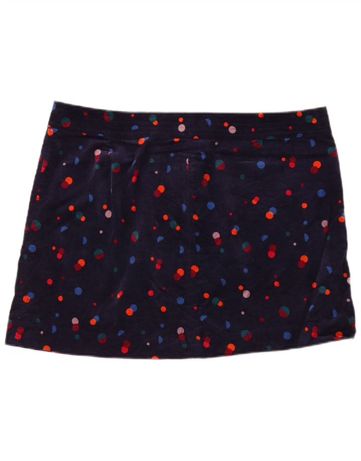 Minissaia feminina de veludo MONSOON Reino Unido 20 2XL W40 algodão manchado azul marinho