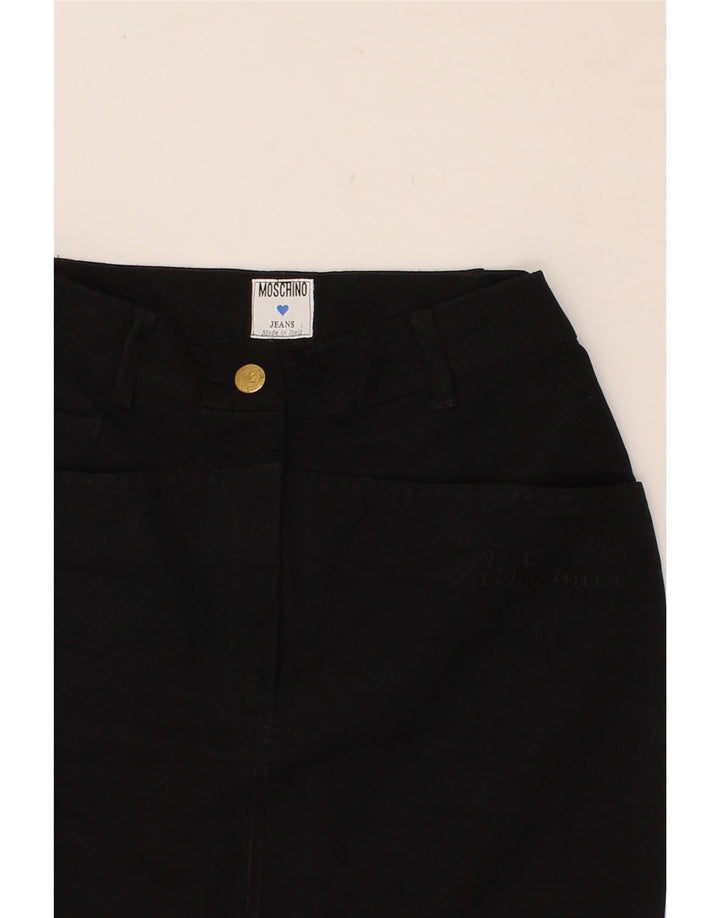 Saia jeans feminina MOSCHINO W26 pequena algodão preto