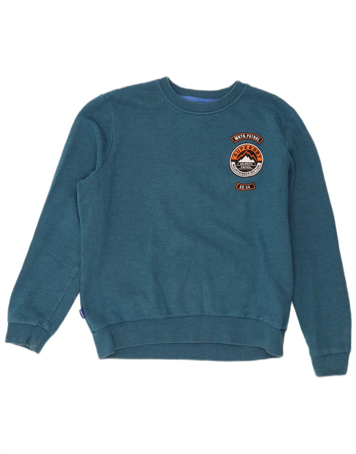 Superdry feminino gráfico oversized moletom jumper UK 10 pequeno algodão azul